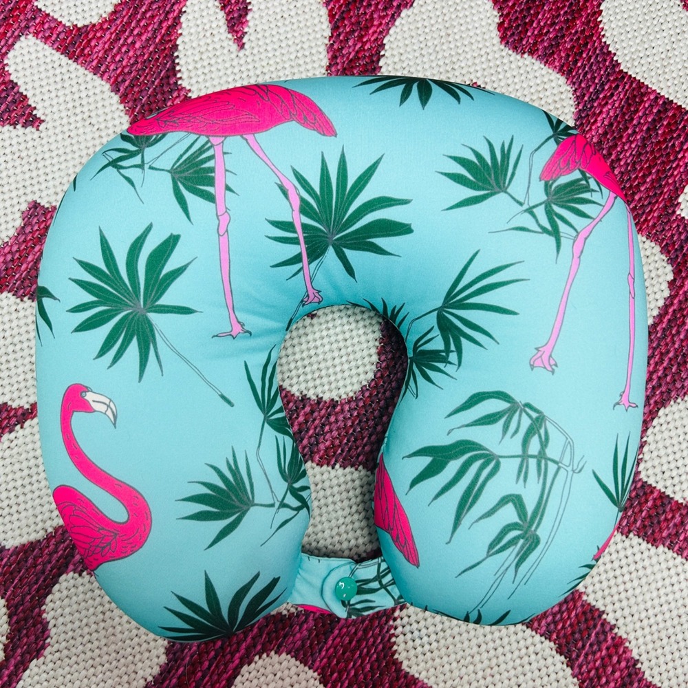 Tropical Pink Flamingo Travel Neck Pillow Microbead Filled w/ Snap Closure NWOT - Picture 3 of 5